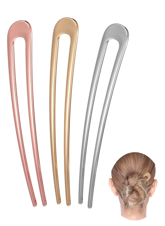 Thrymme 3Pcs French Hair Pins for Women, Hair Pins for Women Metal U-Shaped, 2 Prong Long Chignon Sticks, Secure Hold Hairs Accessories for Updos & Buns - Image 1